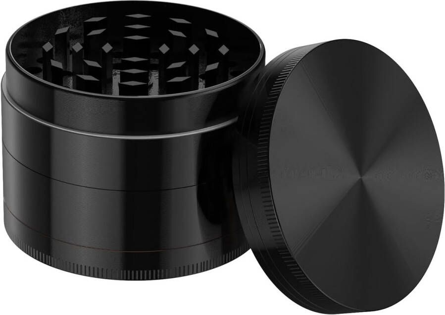 Grote 75 mm Kruidenmolen 4-delige Set met Pollenschraper Zwart