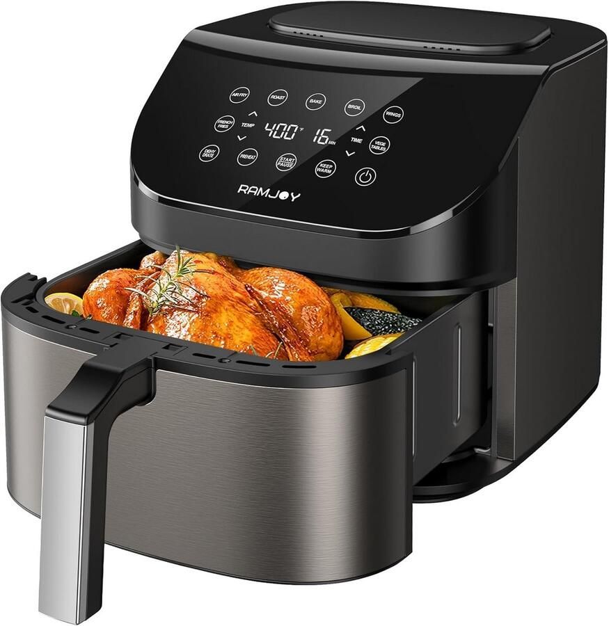 Grote Airfryer 6.8L met 10-in-1 Functies: Frituren Braden Bakken & Meer