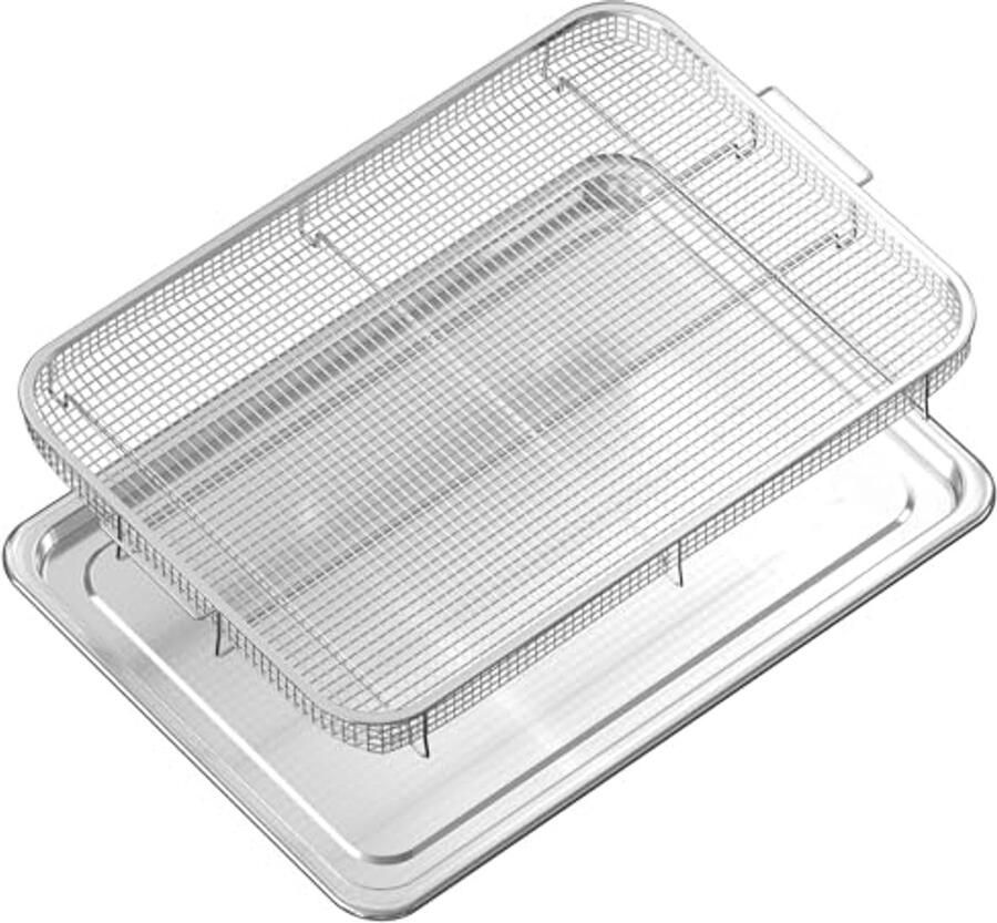 Grote Airfryer Mand en Tray voor Oven 47 5cm x 32 5cm Roestvrijstalen Set voor Gezond Bakken