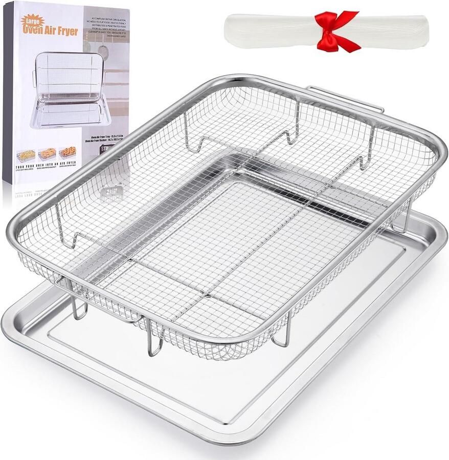 Grote Airfryer Mand voor Oven RVS Bakplaat met Luchtcirculatie en Lekbak