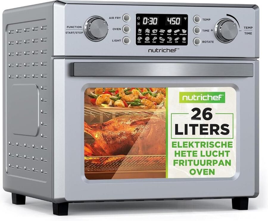 Grote Airfryer Oven met Rotisserie 26 Liter XXL 1700W 10 Digitale Programma's Hetelucht & Grill