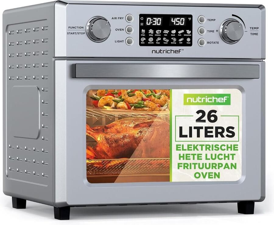 Grote Airfryer Oven met Rotisserie 26 Liter XXL 1700W 10 Digitale Programma's Hetelucht & Grill