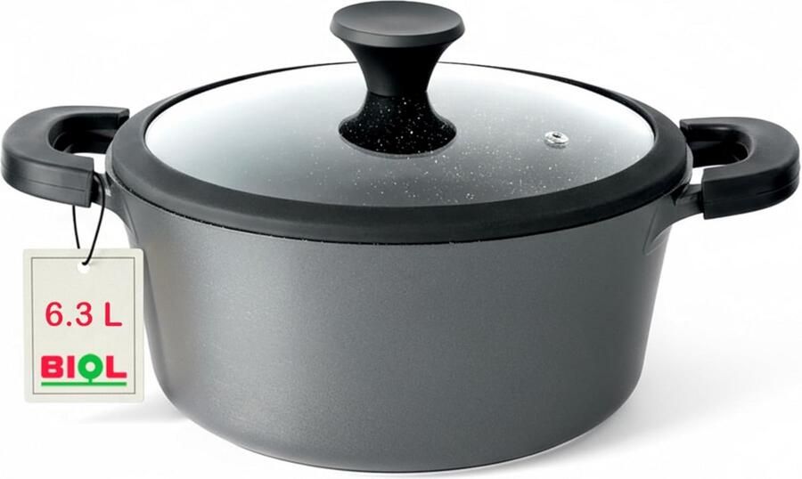 Grote Aluminium Kookpan 6 Liter met Antiaanbaklaag en Glazen Deksel Geschikt voor Inductie