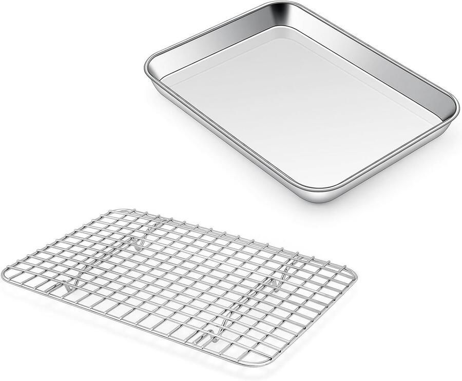 Grote bakplaat met koelrek van roestvrij staal rechthoekig vaatwasserbestendig 23.5 x 17.8 x 2.5 cm ideaal voor bakken en koelen van taarten en gebak