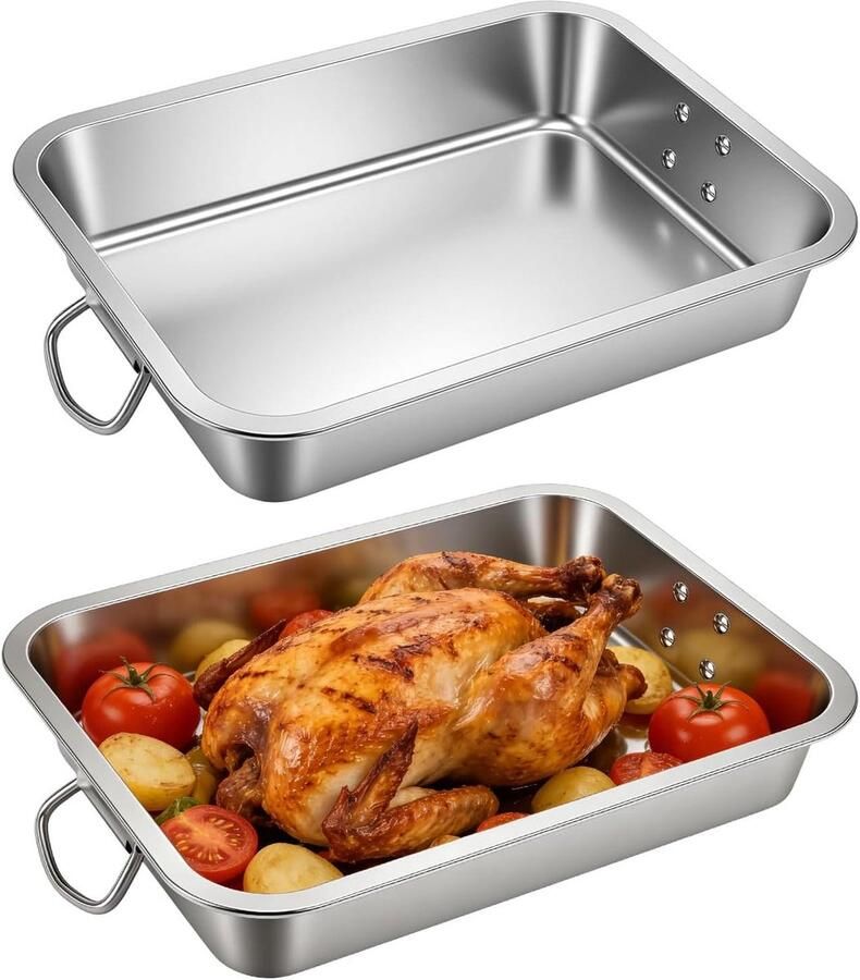 Grote Bakplaten Roestvrij Staal Oven Gebruik Geïntegreerde Handgrepen 40 cm Set Zilver