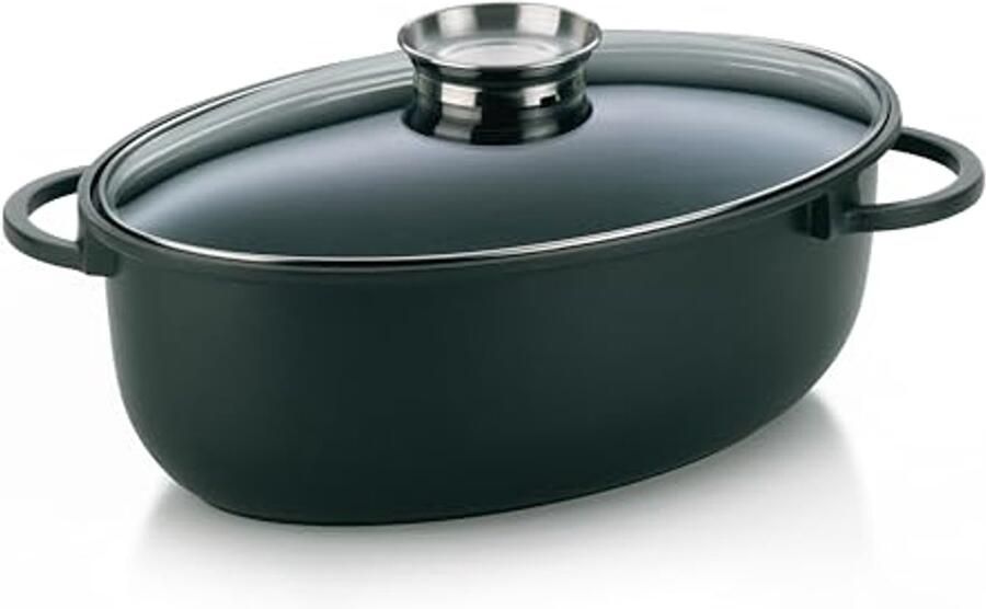 Grote braadpan met glazen deksel en aromaknop 8L geschikt voor inductie