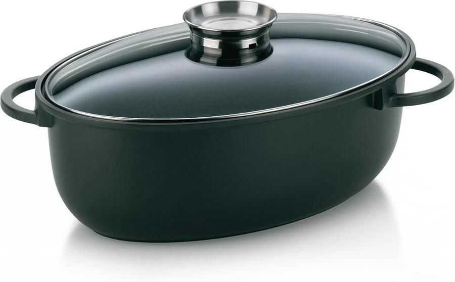 Grote braadpan met glazen deksel en aromaknop 8L geschikt voor inductie