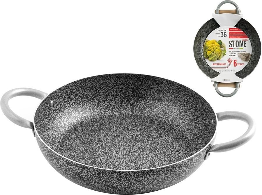 Grote Braadpan Steen Antiaanbak 36 cm met Twee Handvatten