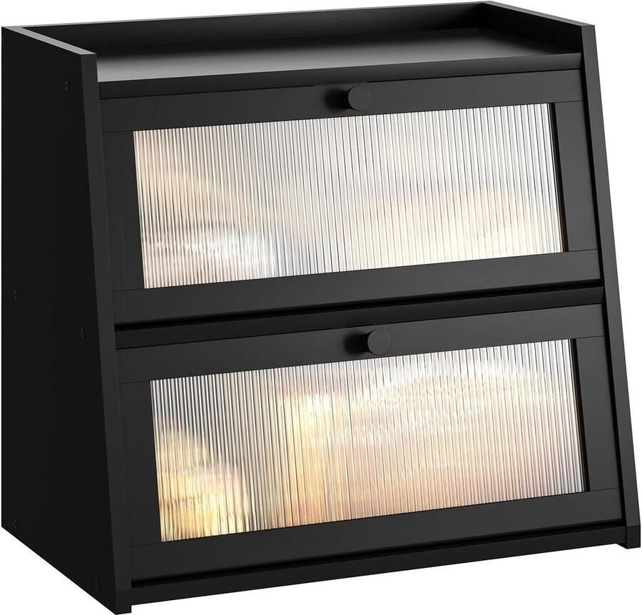Grote Brooddoos Brood Opslag Container Keuken Opbergen Dubbellaags Bamboe 417 x 26 cm Zwart