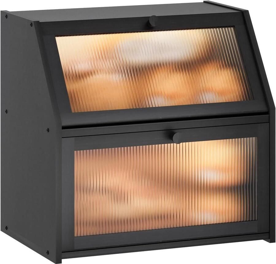 Grote Brooddoos Brood Opslag Keuken Organiseren Dubbellaags Bamboe 42.8 x 24.9 x 38.1 cm Natuurlijk Bamboe