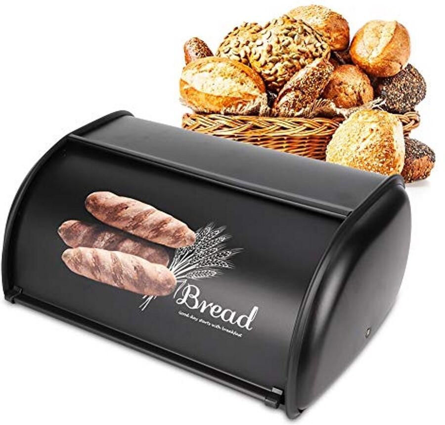 Grote brooddoos Broodbewaarcontainer Brood vers houden Antislip onderkant 34 x 23 x 14.5 cm Zwart