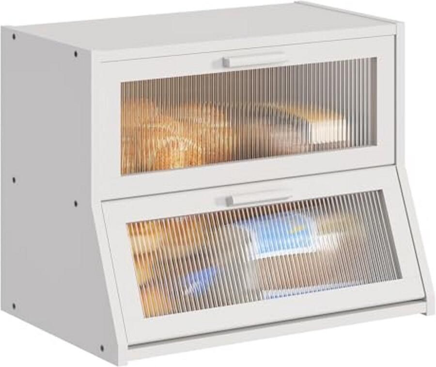 Grote Brooddoos Keuken Container Brood Opslag Dubbellaags Ontwerp 42 cm Breed Wit