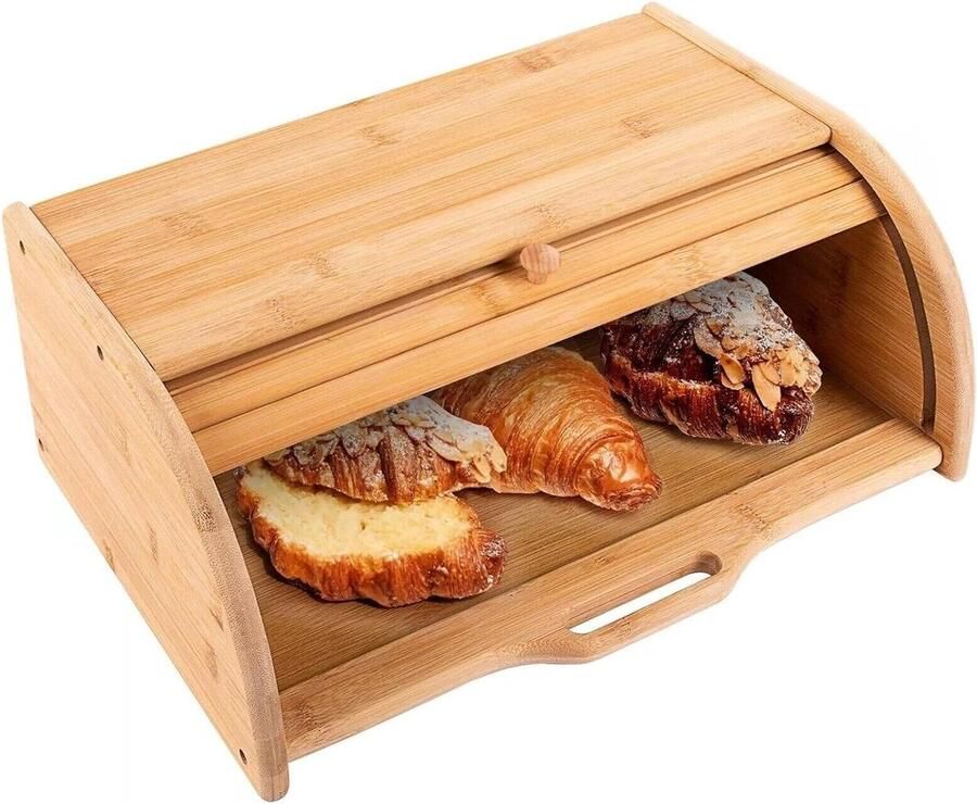 Grote Broodtrommel Houten Opslag Keuken Organiseren Rol Top Deur 40cm Bruin