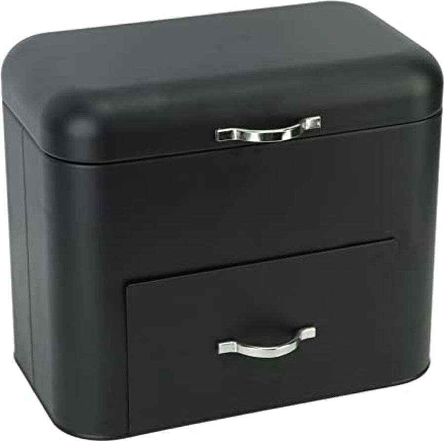 Grote Broodtrommel met 2 Planken voor Brood en Gebak Zwart