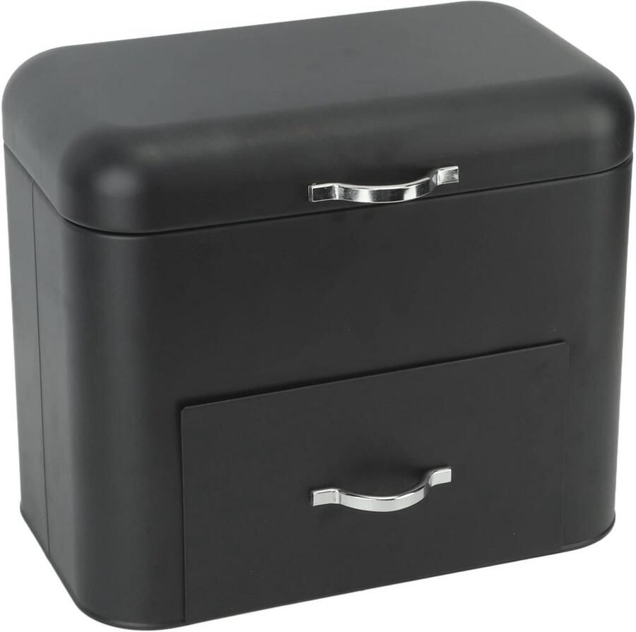 Grote Broodtrommel met 2 Planken voor Brood en Gebak Zwart