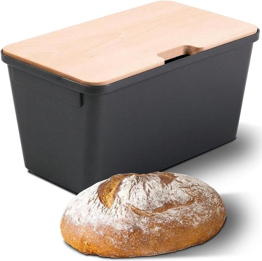 Grote Broodtrommel met Houten Deksel 32 cm voor Brood Vers te Houden