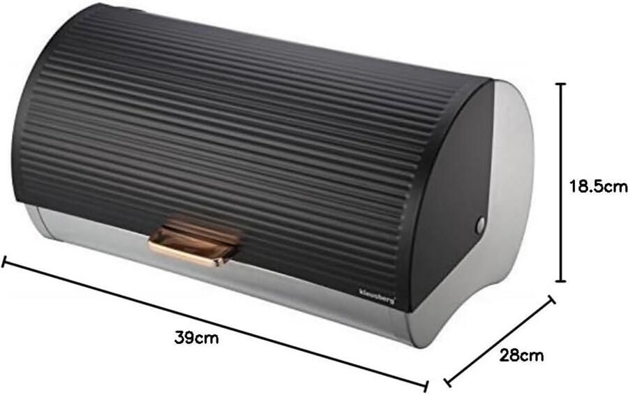 Grote Broodtrommel RVS Zwart Broodbak voor Brood en Broodjes Modern Design