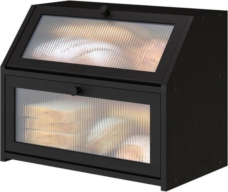 Grote broodtrommel voor het aanrecht Dubbellaagse bamboe broodopbergbak met acryl deurpaneel