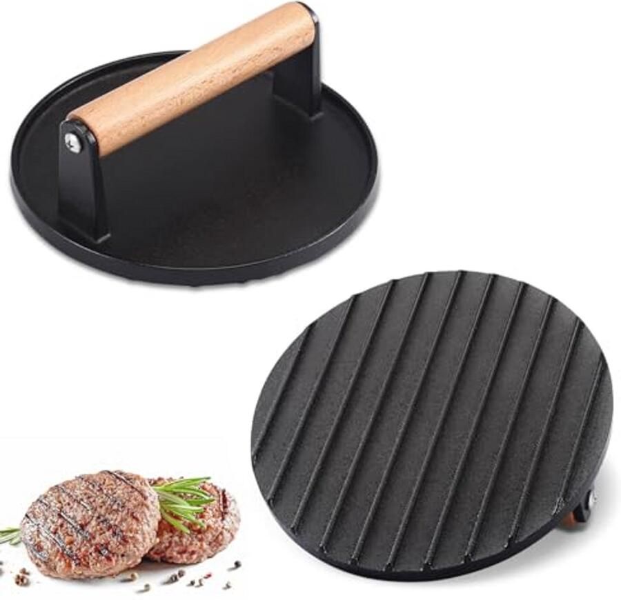 Grote Cast Iron Burgerpers met Hittebestendige Handgreep Voor Perfecte Steaks Burgers Bacon Worst en Sandwiches