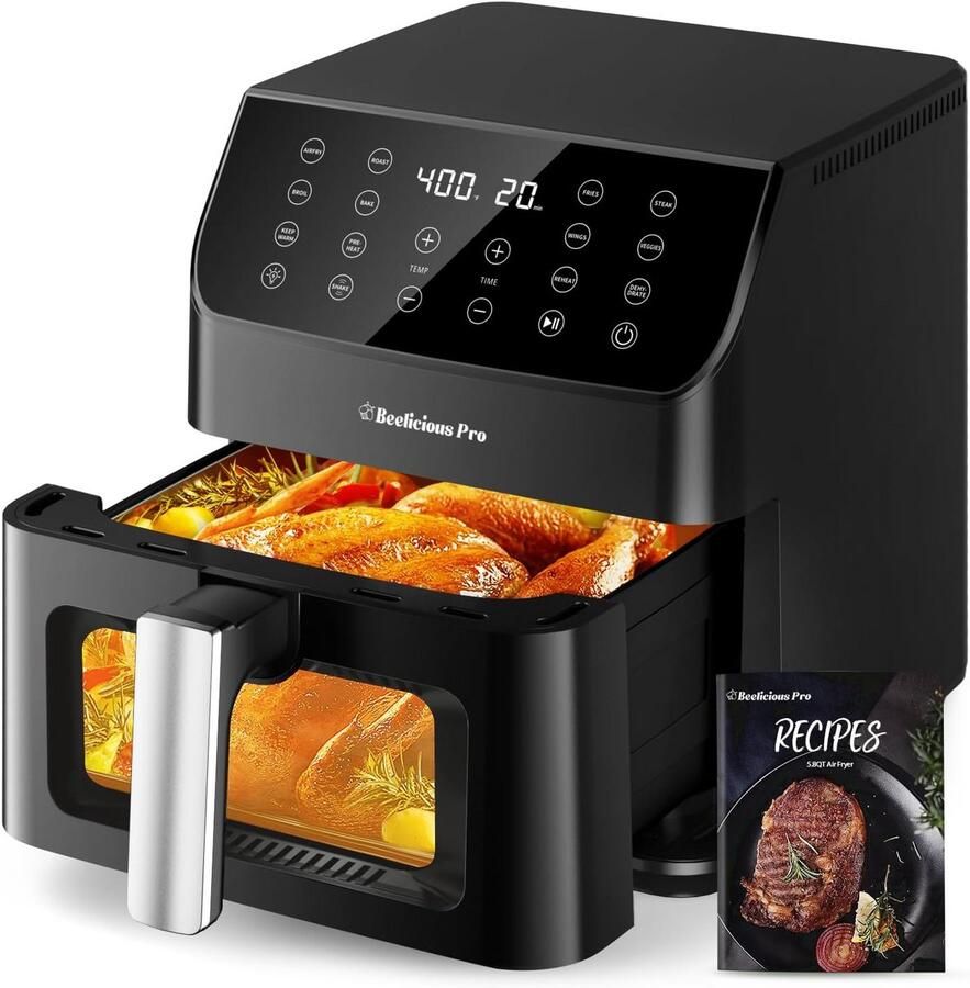Grote Digitale Luchtfriteuse 5.8QT 12-in-1 met Transparant Venster