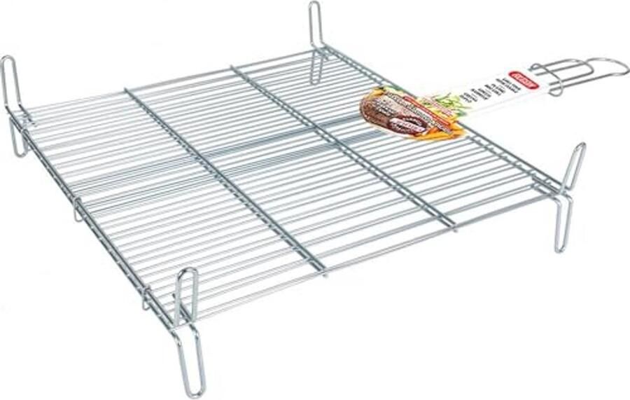 Grote dubbele grill van roestvrij staal met veiligheidsmechanisme 50 x 50 cm