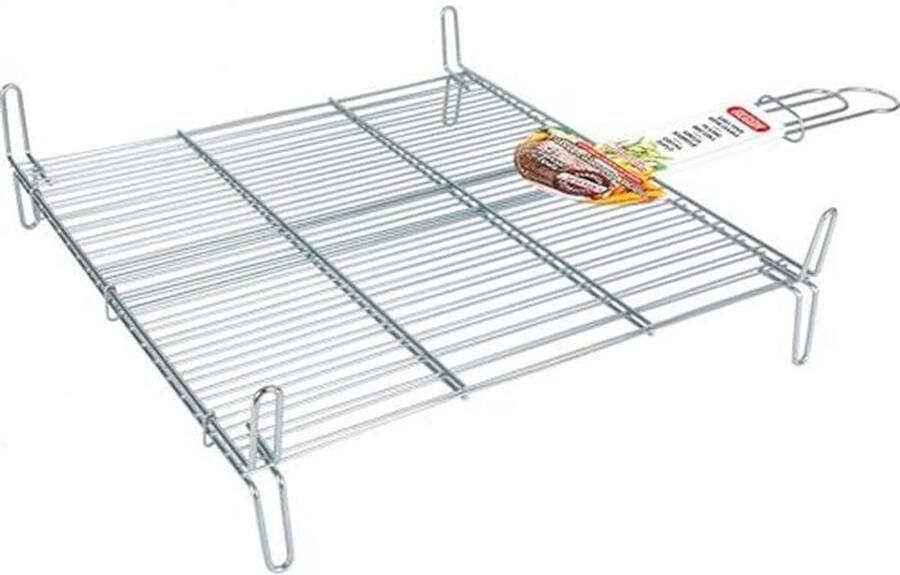 Grote dubbele grill van roestvrij staal met veiligheidsmechanisme 50 x 50 cm