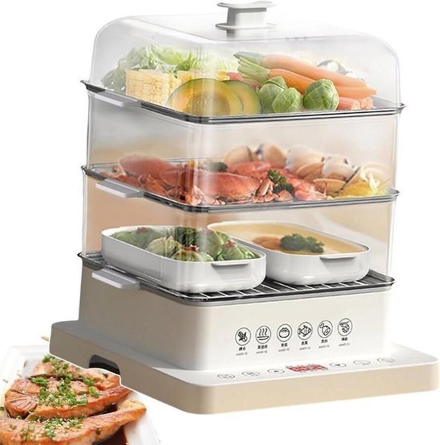 Grote Elektrische Voedselstomer 40L met 3 Lagen 800W Multicooker met Timer en Warmhoudfunctie