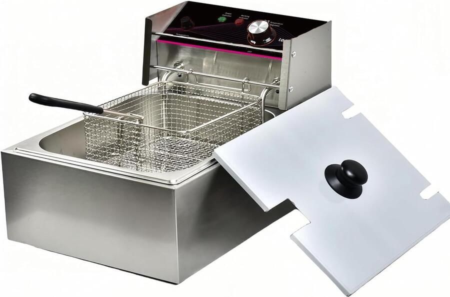 Friteuse Roestvrij Staal 6 liter Instelbare Thermostaat met Zeef Voor Thuis en Professioneel Gebruik