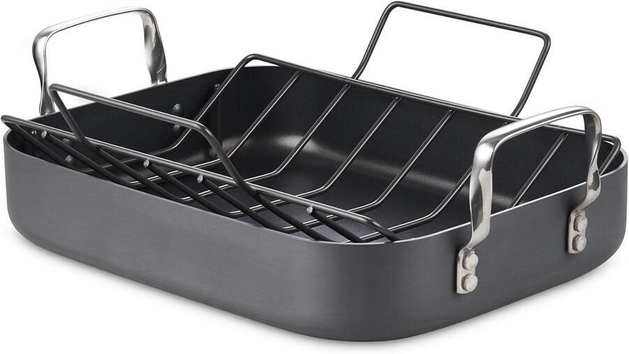 Grote Geanodiseerde Non-Stick Braadslede met Rooster voor Oven Gebruik