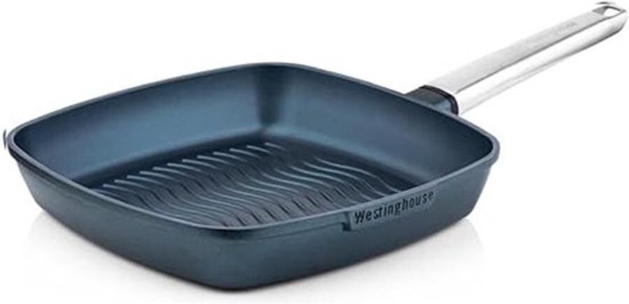 Grote Grillpan 28 cm Roestvrijstalen Handgreep Geschikt voor Inductie Ovenvast en Vaatwasmachinebestendig