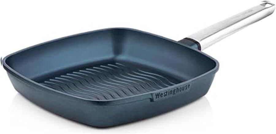 Grote Grillpan 28 cm Roestvrijstalen Handgreep Geschikt voor Inductie Ovenvast en Vaatwasmachinebestendig