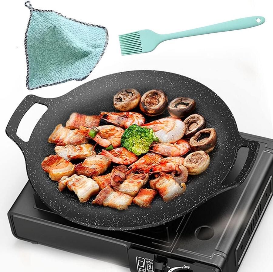 Grote Grillpan 33 cm Anti-Aanbak Koekenpan incl. Borstel & Doek Geschikt voor Inductie en Alle Fornuizen