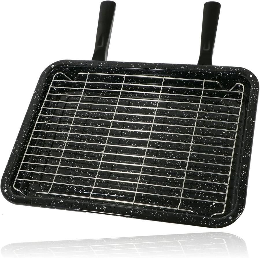 Grote Grillpan Zwart 420 x 300 mm Geëmailleerde Pan met Afneembare Handgrepen Voor Alle Ovens