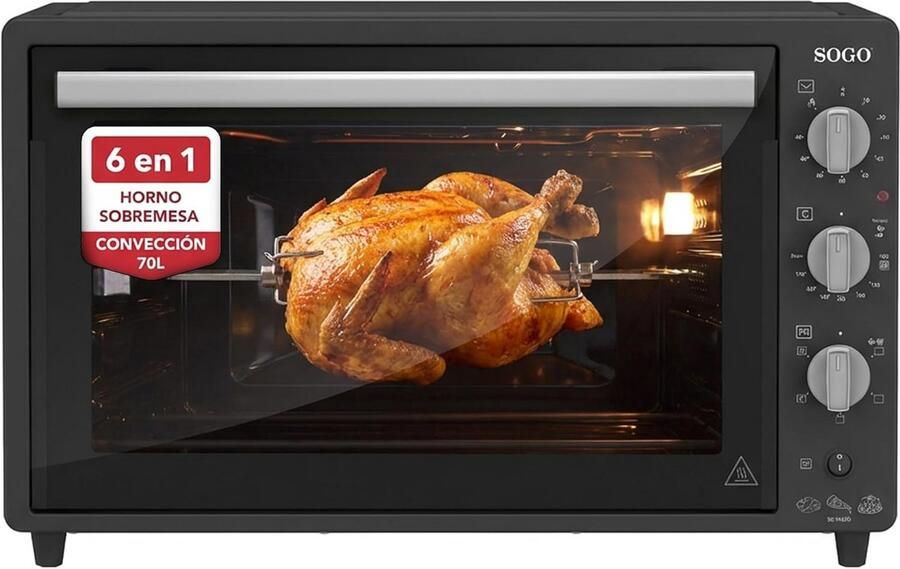 Grote Hetelucht Oven met Timer en Grillfunctie 70 Liter 1840 Watt