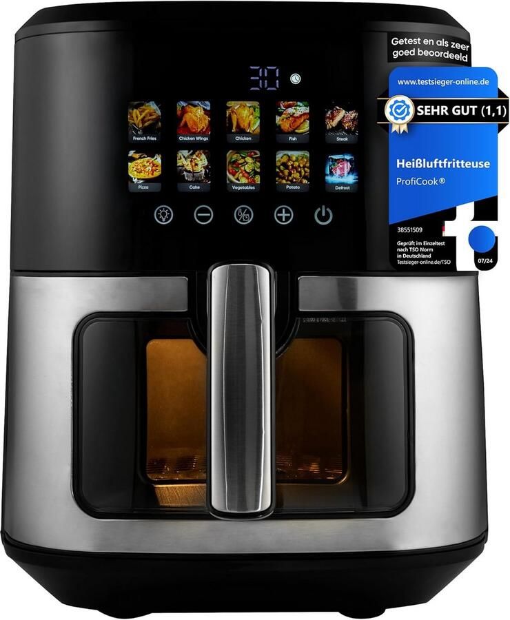 Grote Heteluchtfriteuse 6.5L RVS 1700W met 9 Programma's voor Gezond Frituren