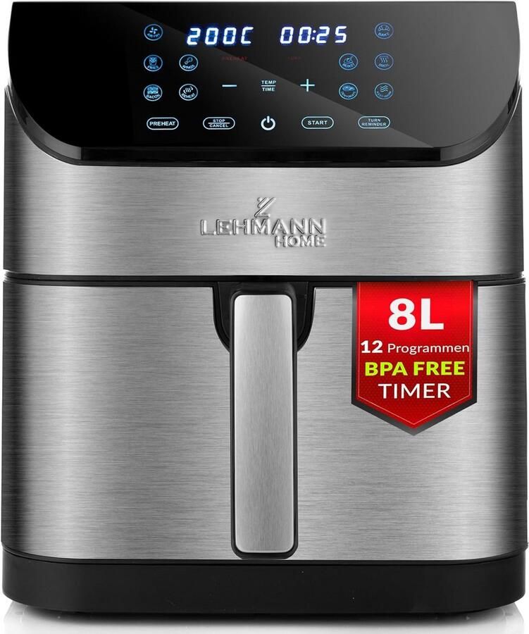 Grote Heteluchtfriteuse 8L met Kijkvenster en LED Touchscreen 1800W