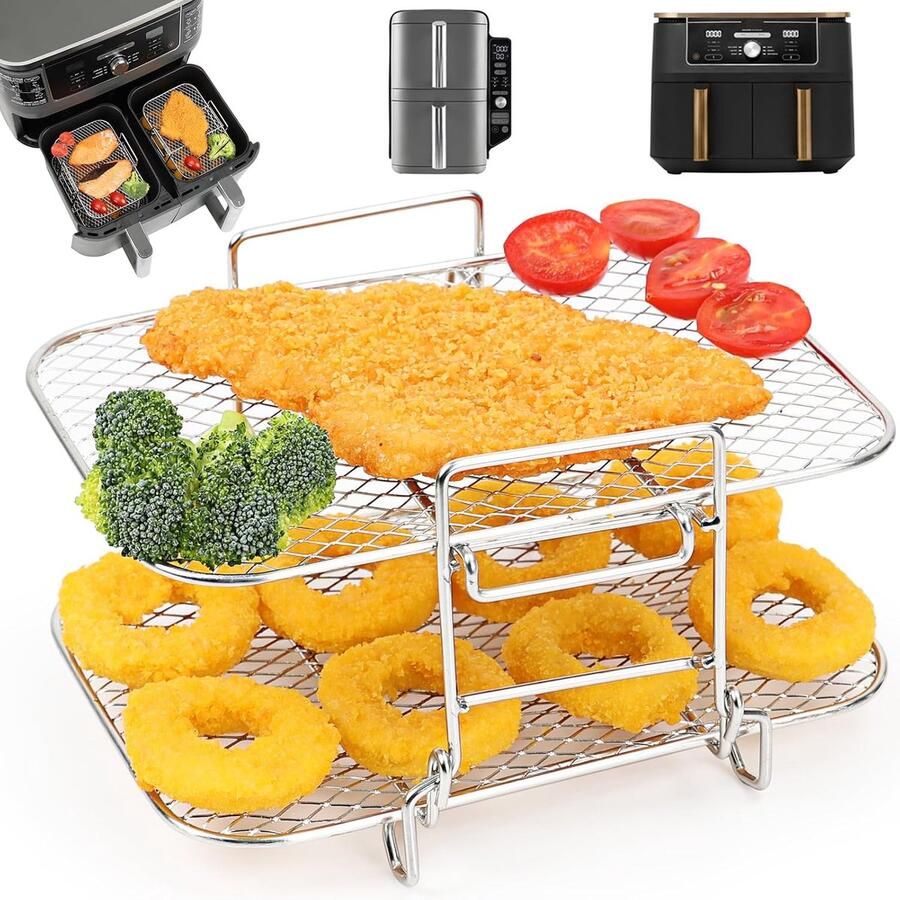 Grote heteluchtfriteuse accessoires voor Ninja Foodi Max Dual Zone AF400EU 9 5 l airfryerrek rooster Af400eu accessoires grillrooster manden voor Ninja heteluchtfriteuse 304 gecoat