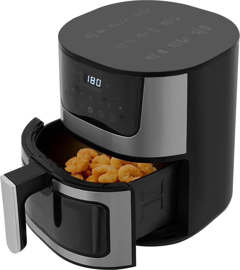Grote Heteluchtfriteuse Airfryer XL Snel Koken Groot Kijkvenster 7 Liter Capaciteit Zwart Zilver