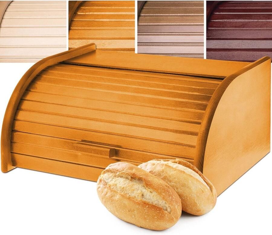 Grote Houten Broodtrommel met Roldeksel Duurzame Brooddoos voor Vers Brood en Gebak