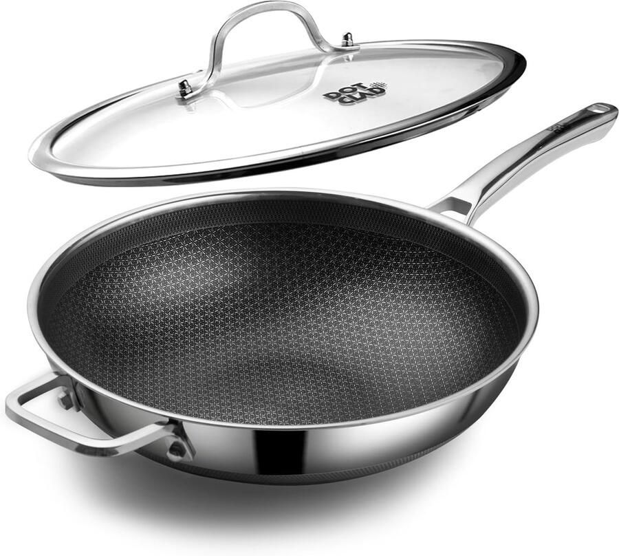 Grote Hybride Wokpan 30cm met Deksel Non-Stick RVS Koekenpan voor Inductie Oven en Vaatwasser