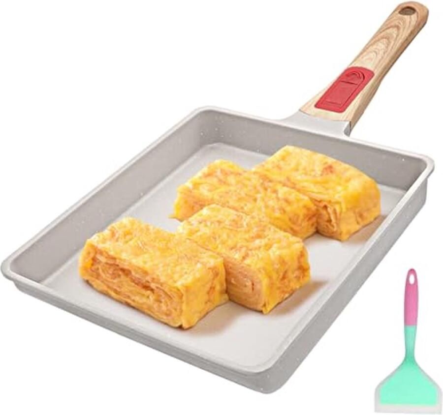 Grote Japanse Omeletpan Non-Stick Tamagoyaki Pan met Verwijderbare Handgreep 23 x 21 cm