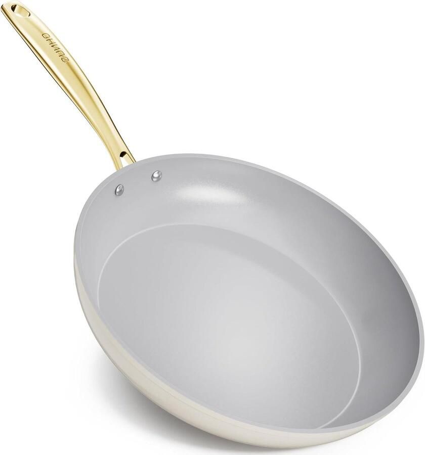 Grote Koekenpan Antiaanbakpan Dagelijks Koken Diamant-titanium Coating 30 cm Beige Wit