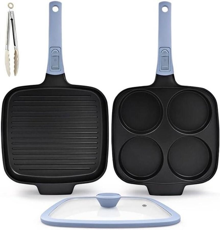 Grote Koekenpan Grillplaat Lekker Koken Afneembaar Handvat 26 x 24 cm Zwart