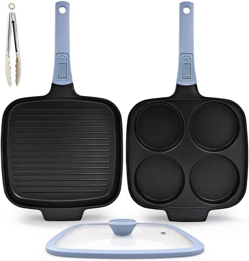 Grote Koekenpan Grillplaat Lekker Koken Afneembaar Handvat 26 x 24 cm Zwart