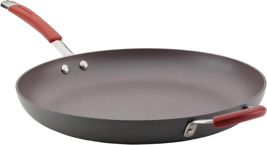 Grote Koekenpan met Handvat Gezinsmaaltijden Bereiden Hard Geanodiseerd Aluminium 36 cm Zwart met Rood Handvat