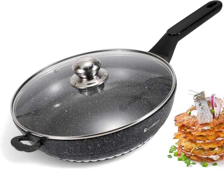 Grote Koekenpan met Marmeren Antiaanbaklaag Geschikt voor Inductie en Alle Fornuizen