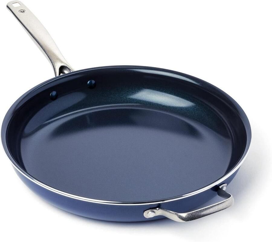 Grote Koekenpan met steel Gezond Koken Diamant Versterkte Coating 35.5 cm Blauw