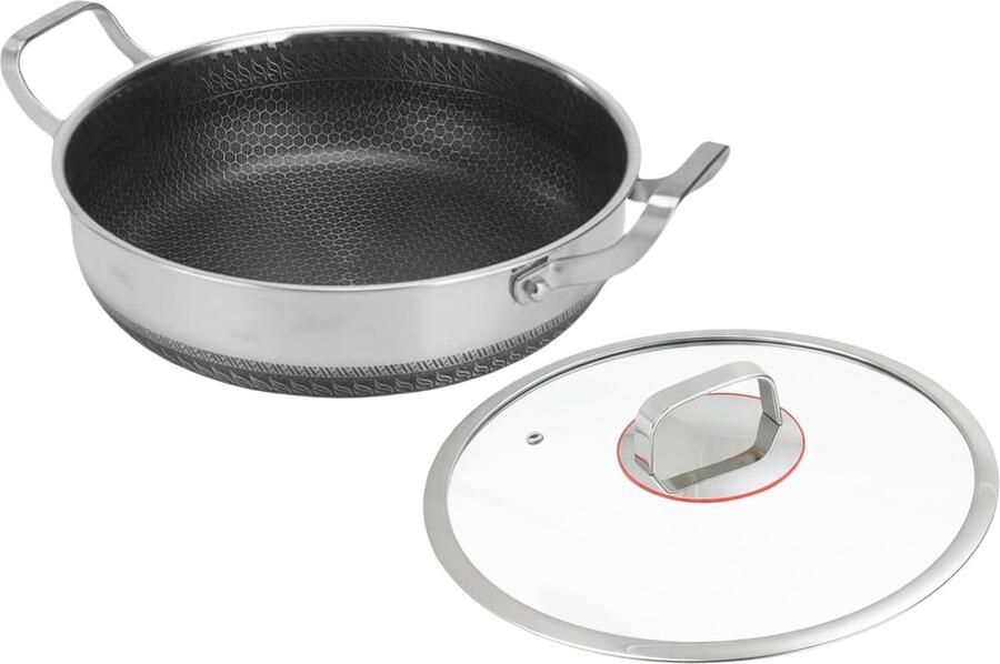Grote Koekenpan Sautepan met handvatten Veelzijdig koken Antiaanbaklaag dubbele handgreep 30 x 8 cm Zilver
