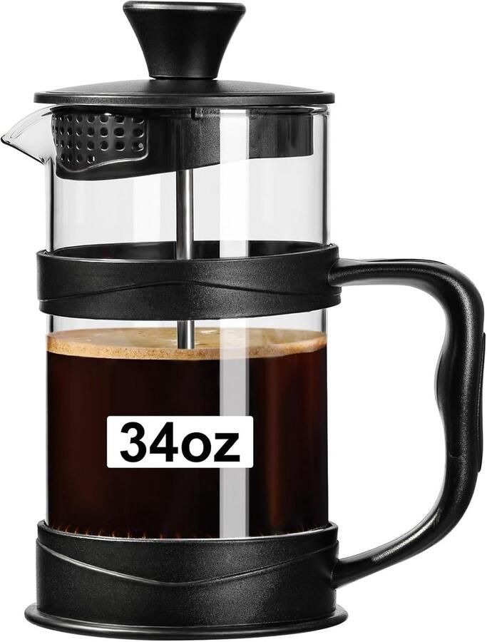 Grote Koffiezetapparaat 1000 ml French Press Cafetière voor 4 Kopjes met 3 Filters Reis & Thuis Gebruik