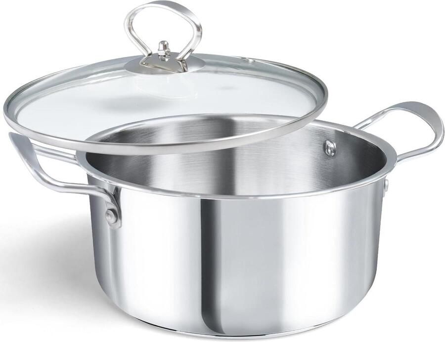Grote Kookpan Braadpan Inductie Snel Koken Gelijkmatige Warmte 3 Liter 20 cm Gepolijst Zilver